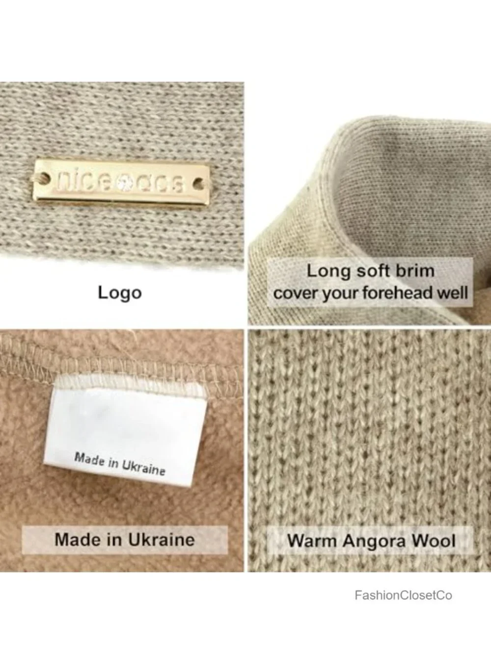 Wool Angora Knit Beret with Fleece Lining - Winter Hat